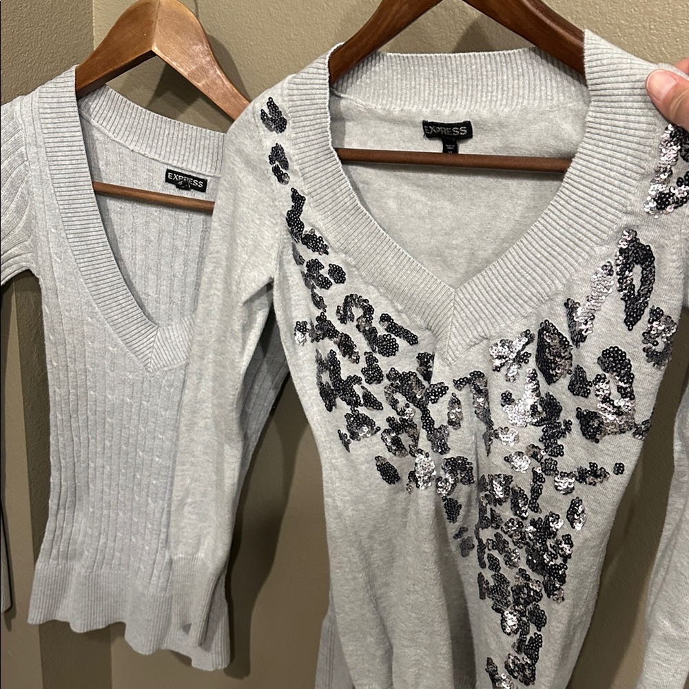 2 Express sweaters for 1 price Light Gray Sweater with Silver Sequins